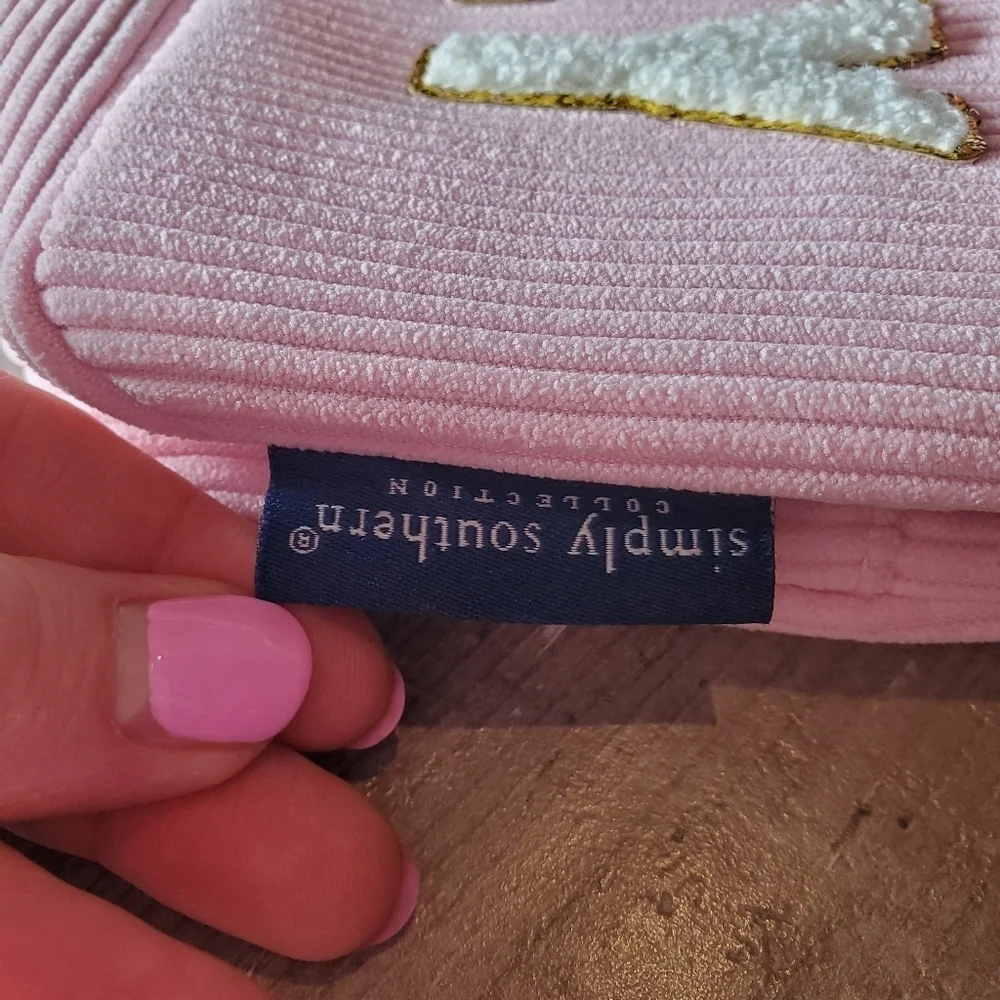 NWT Simply Southern WIFEY Pink White and Gold Varsity Cosmetic Bag